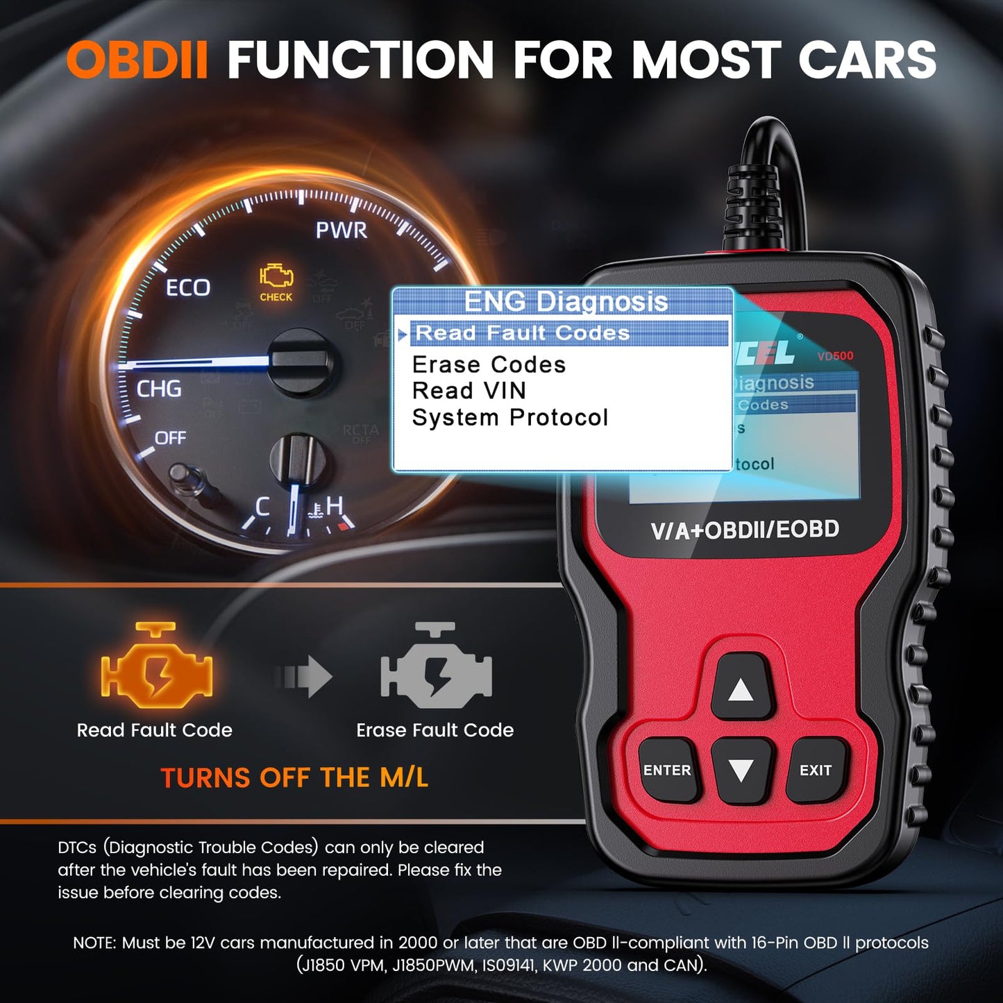 ANCEL VD500 OBD2 Diagnosegerät für VW/für Audi/für Skoda/für Seat, Fehlercodes Auslesen und Löschen Motor EPB ABS SRS OBD Öl TPS Zurücksetzen Reset Tool in Deutsch