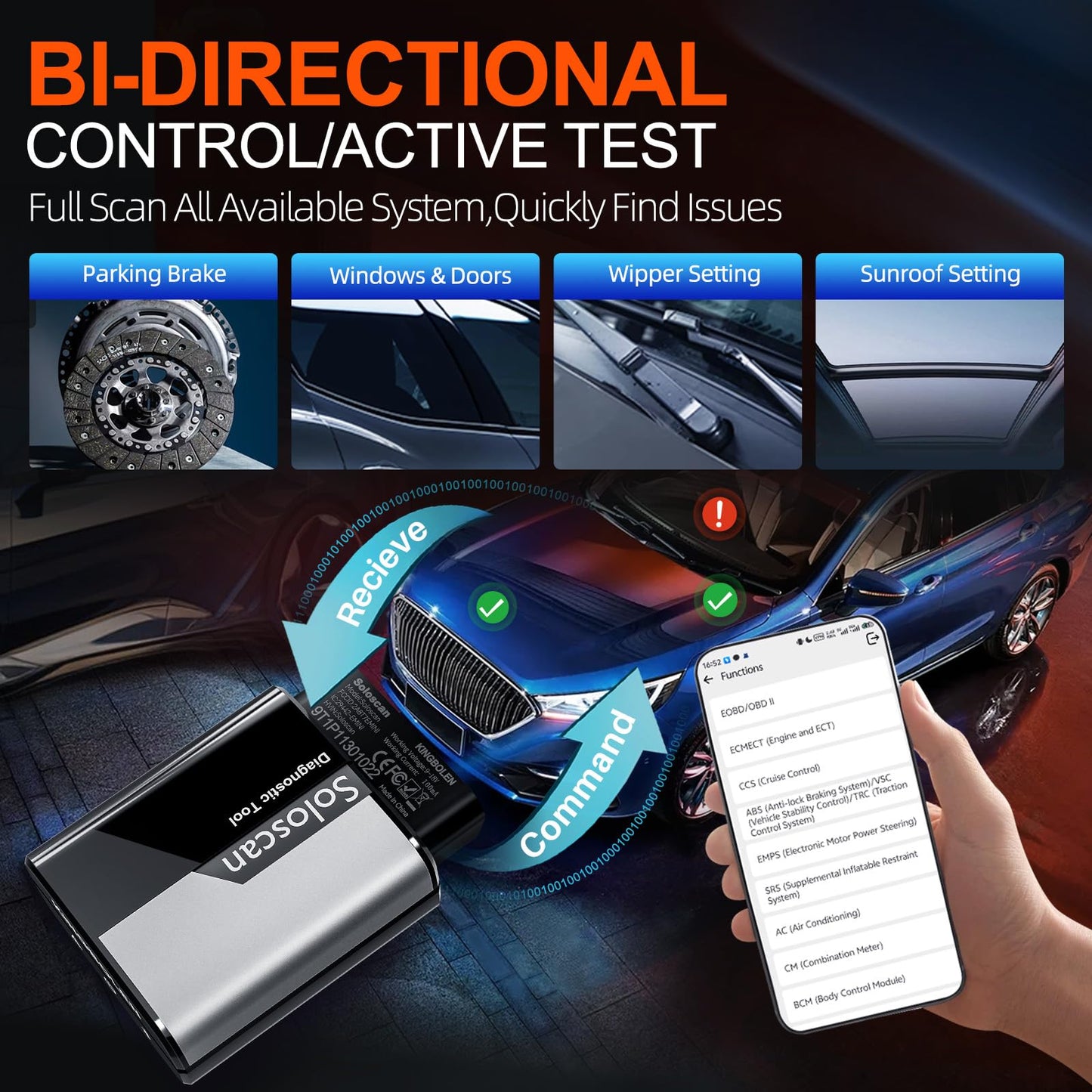 KINGBOLEN Soloscan OBD2 Diagnosegerät für Land Rover/für Jaguar, Alles System Kfz Diagnosegerät Mit 50+ Reset-Funktion,Bi-direktionale,Aktiver Test,ECU-Codierung, Lebenslanges kostenloses Update