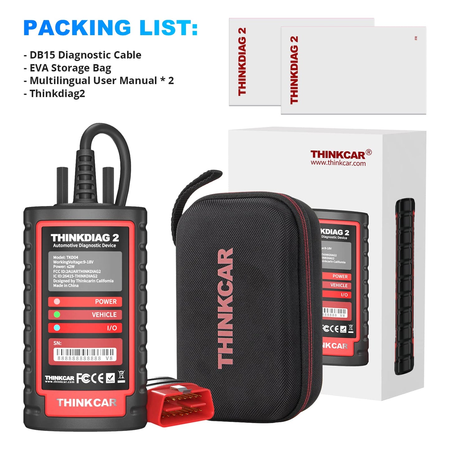 thinkcar obd2 Diagnosegerät,ThinkDiag 2 Bluetooth OBD2 Diagnose Scanner für Alle Fahrzeuge mit 15 Reset Funktionen für Alle System Diagnosen,Autodiagnose Unterstützung OBDII/EOBD/CAN-FD Protokoll…