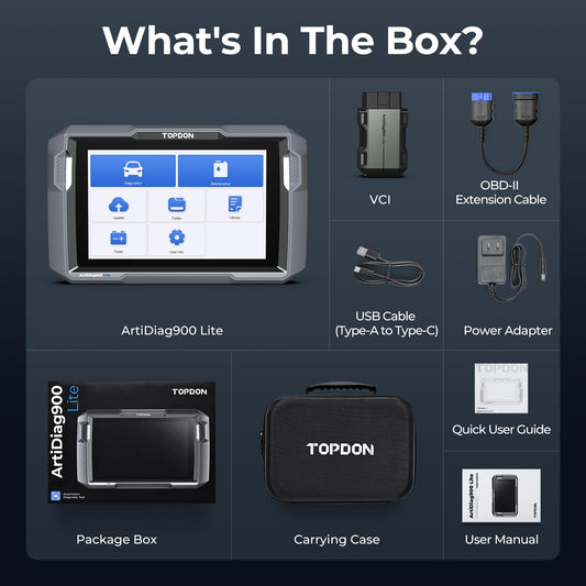 TOPDON OBD2 Diagnosegerät Bidirektionales Scan-Tool, ArtiDiag900 Lite Vollsystem-Auto diagnose mit Aktivem Test, 8 Reset-Diensten, Kabelloser OBD2-Autoscanner