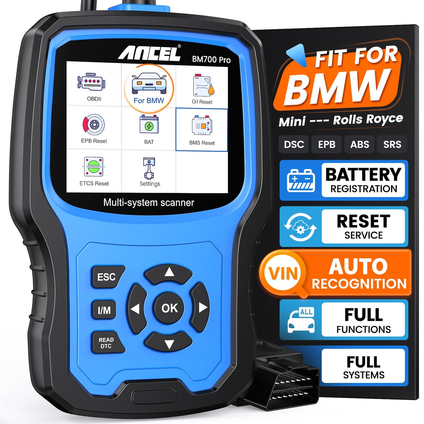 Ancel BM700 PRO OBD2 Diagnosegerät für BMW/für MINI/für RR, AutoVIN, Vollständige System Fahrzeug Diagnose CBS Öl EPB SAS BMS EGS DPF Regeneration zurücksetzen