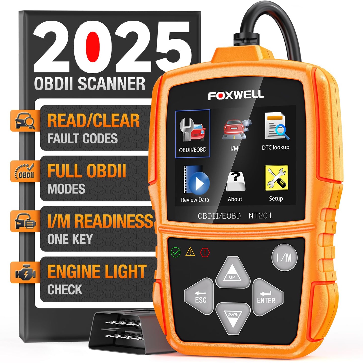 FOXWELL NT201 OBD2 Diagnosegerät Auto, OBD-II/EOBD KFZ Diagnosegerät für alle Fahrzeuge, 10 OBD2 Modi, One Touch I/M Bereitschaftstaste, Auslesegerät Auto für alle Baujahr 1996