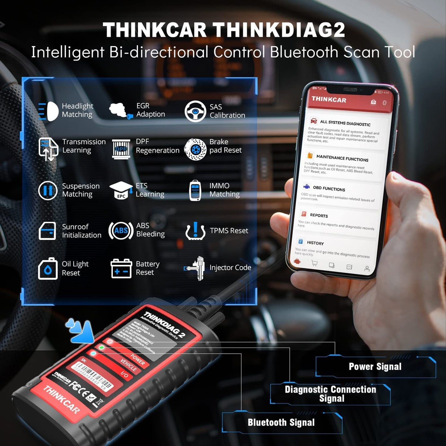 thinkcar obd2 Diagnosegerät,ThinkDiag 2 Bluetooth OBD2 Diagnose Scanner für Alle Fahrzeuge mit 15 Reset Funktionen für Alle System Diagnosen,Autodiagnose Unterstützung OBDII/EOBD/CAN-FD Protokoll…