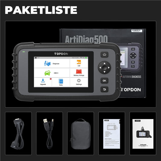TOPDON ArtiDiag 500 OBD2 Diagnosegerät Auto,4 Systemdiagnose/6 Service Funktionen/10 OBD2 Funktionen/Auto VIN, KFZ Fehlerauslesegerät für Motor/ABS/SRS/Getriebe, lebenslang Software-Update