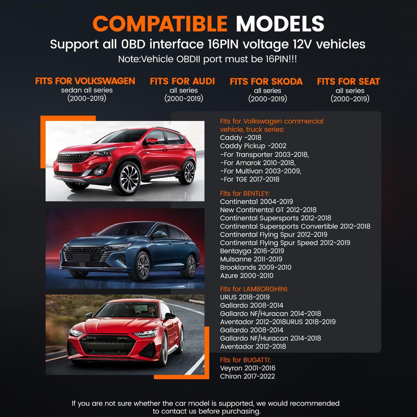 ANCEL VD500 OBD2 Diagnosegerät für VW/für Audi/für Skoda/für Seat, Fehlercodes Auslesen und Löschen Motor EPB ABS SRS OBD Öl TPS Zurücksetzen Reset Tool in Deutsch