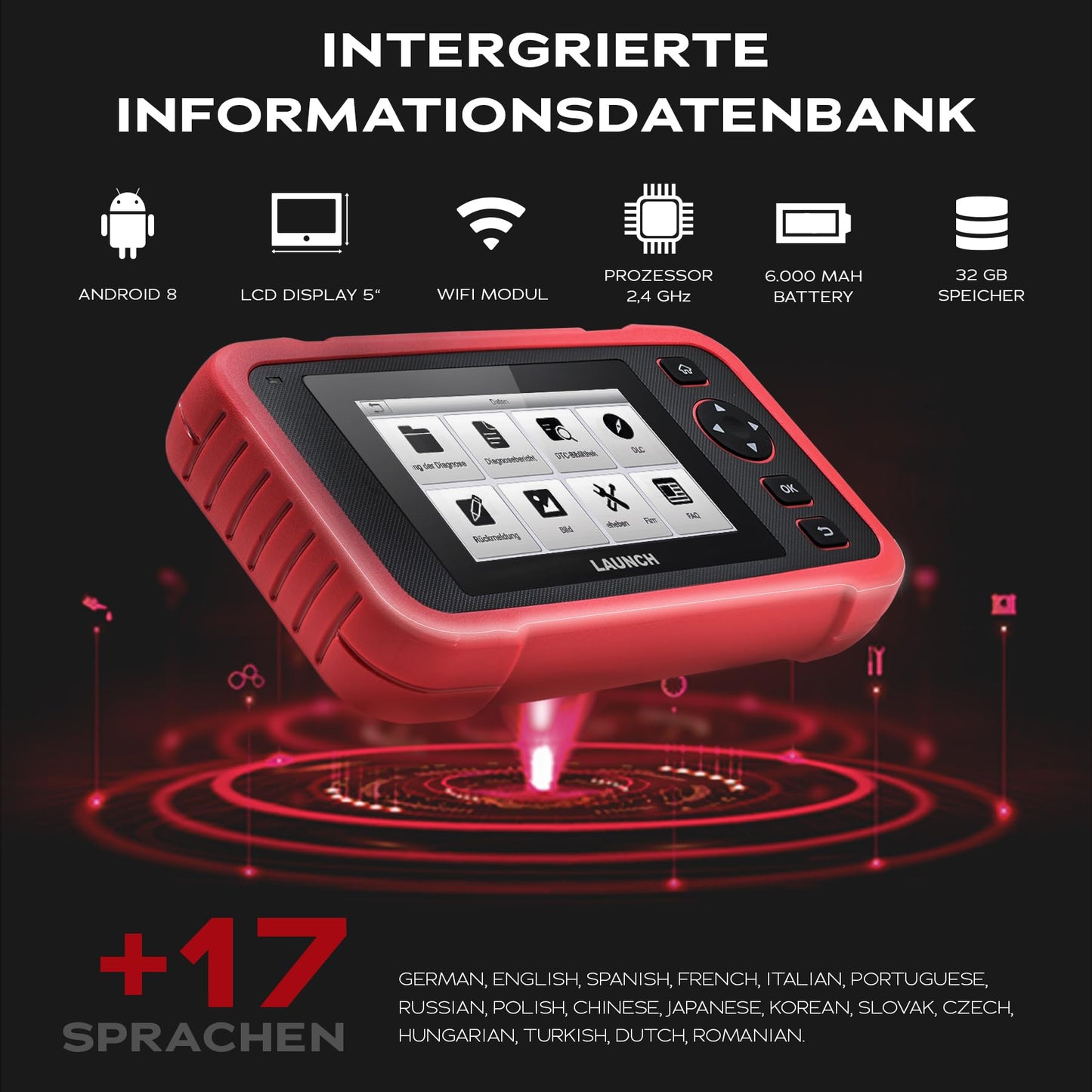 LAUNCH Europe CRP 129 EVO+ OBD2 Diagnosegerät Auto Auslesegerät Kfz-Diagnose EOBD Tester 4 Systemen Motor, ABS, SRS, Automatik Getriebe + 13 Service Funktionen mit Touchscreen WiFi Update/Android