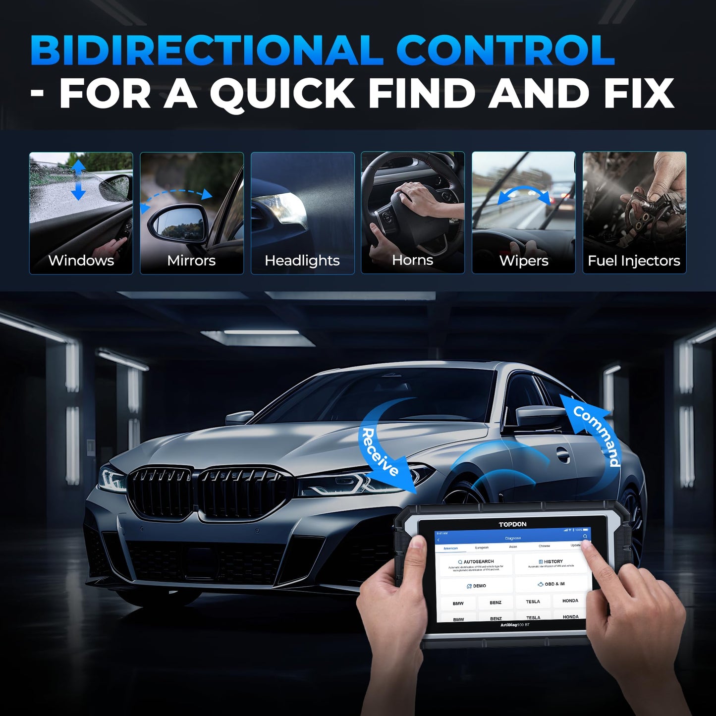 TOPDON OBD2 Diagnosegerät ArtiDiag900BT, ECU-Codierung, 28+ Services für bidirektionales Scannen Aller Systeme, mit 2 Jahren Updates, OBD2 Scanner für alle Fahrzeuge mit AutoVIN FCA