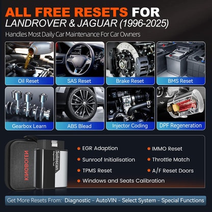 KINGBOLEN Soloscan OBD2 Diagnosegerät für Land Rover/für Jaguar, Alles System Kfz Diagnosegerät Mit 50+ Reset-Funktion,Bi-direktionale,Aktiver Test,ECU-Codierung, Lebenslanges kostenloses Update