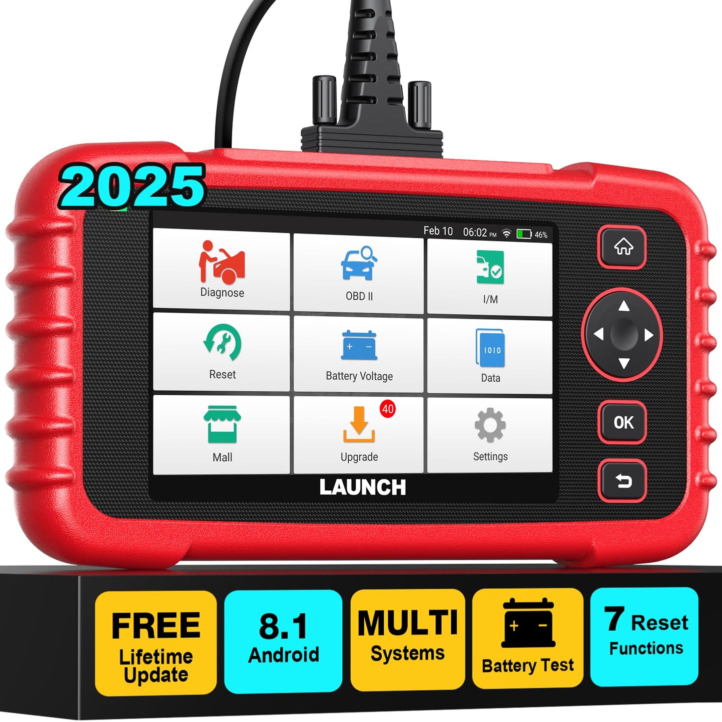 LAUNCH Globel CRP123X V2.0 obd2 Diagnosegerät KFZ-Codeleser für die ABS SRS Motor und Getriebe, 7 Rückstellfunktion, 10 OBD2-Funktionen, AUTOVIN, Lebenslanges kostenloses Update