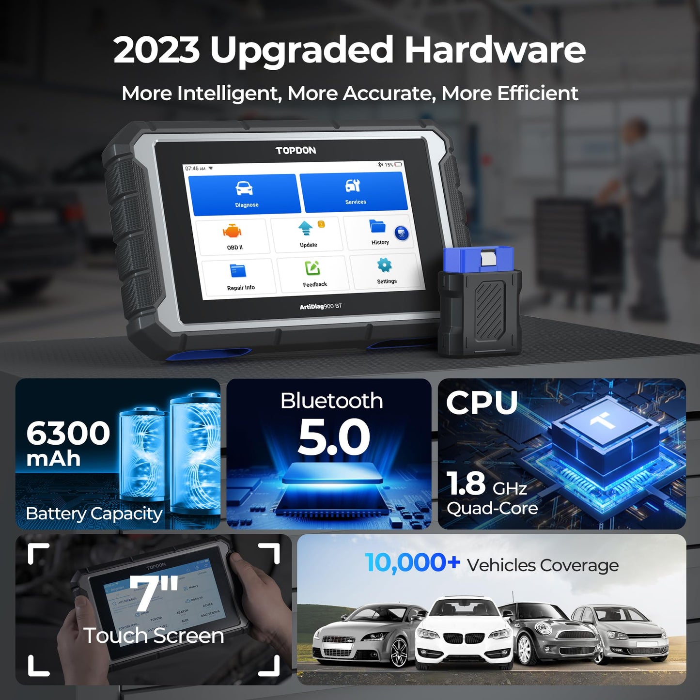 TOPDON OBD2 Diagnosegerät ArtiDiag900BT, ECU-Codierung, 28+ Services für bidirektionales Scannen Aller Systeme, mit 2 Jahren Updates, OBD2 Scanner für alle Fahrzeuge mit AutoVIN FCA