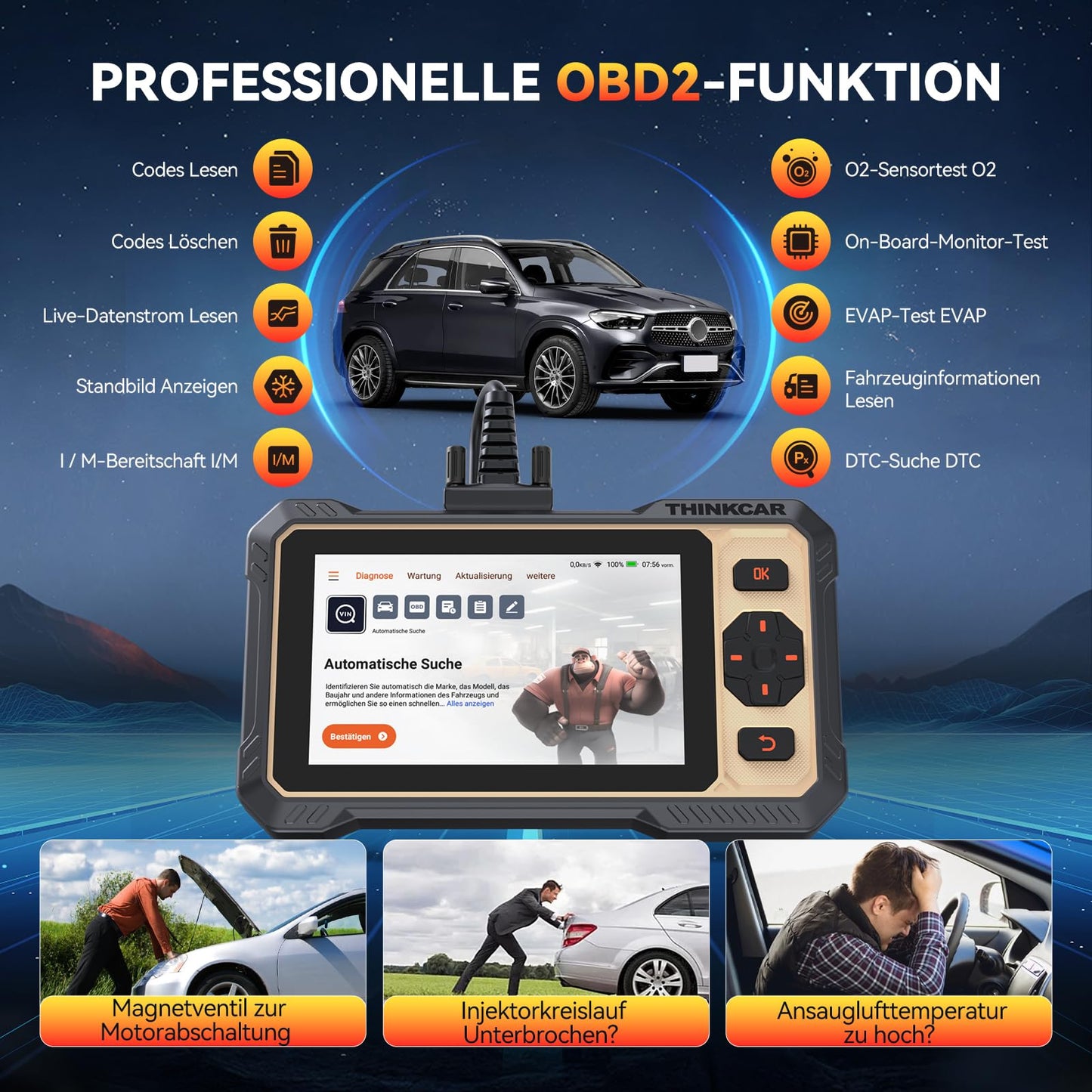 OBD2 Diagnosegerät, ThinkScan 662 Diagnosegerät Auto Mit 12 Reset-Funktion + 4 Systemdiagnose (ECM/TCM/SRS/ABS), Auto Diagnosegerät Für Aktives Testen, CANFD-Protokoll, Kostenlose Updates