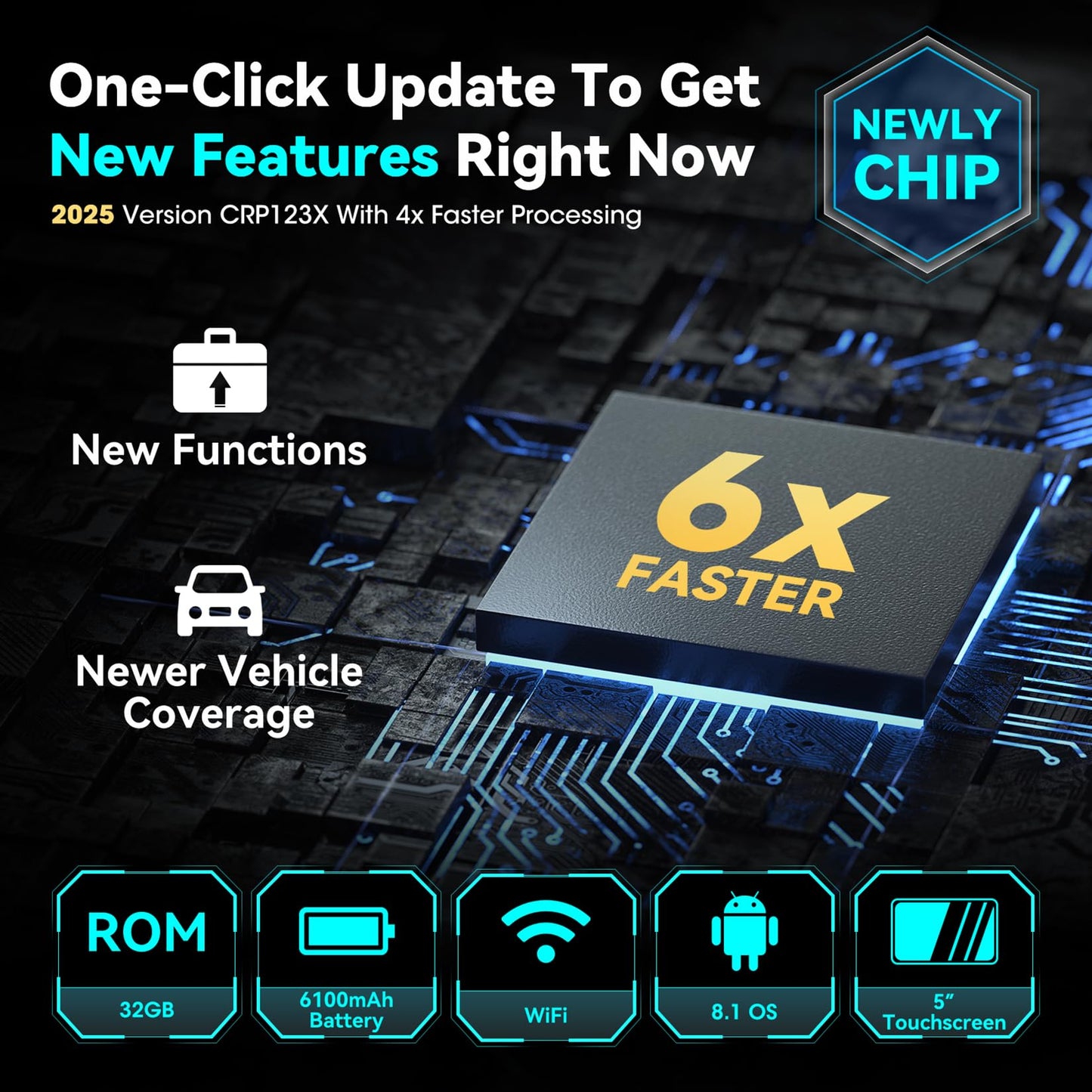 LAUNCH Globel CRP123X V2.0 obd2 Diagnosegerät KFZ-Codeleser für die ABS SRS Motor und Getriebe, 7 Rückstellfunktion, 10 OBD2-Funktionen, AUTOVIN, Lebenslanges kostenloses Update